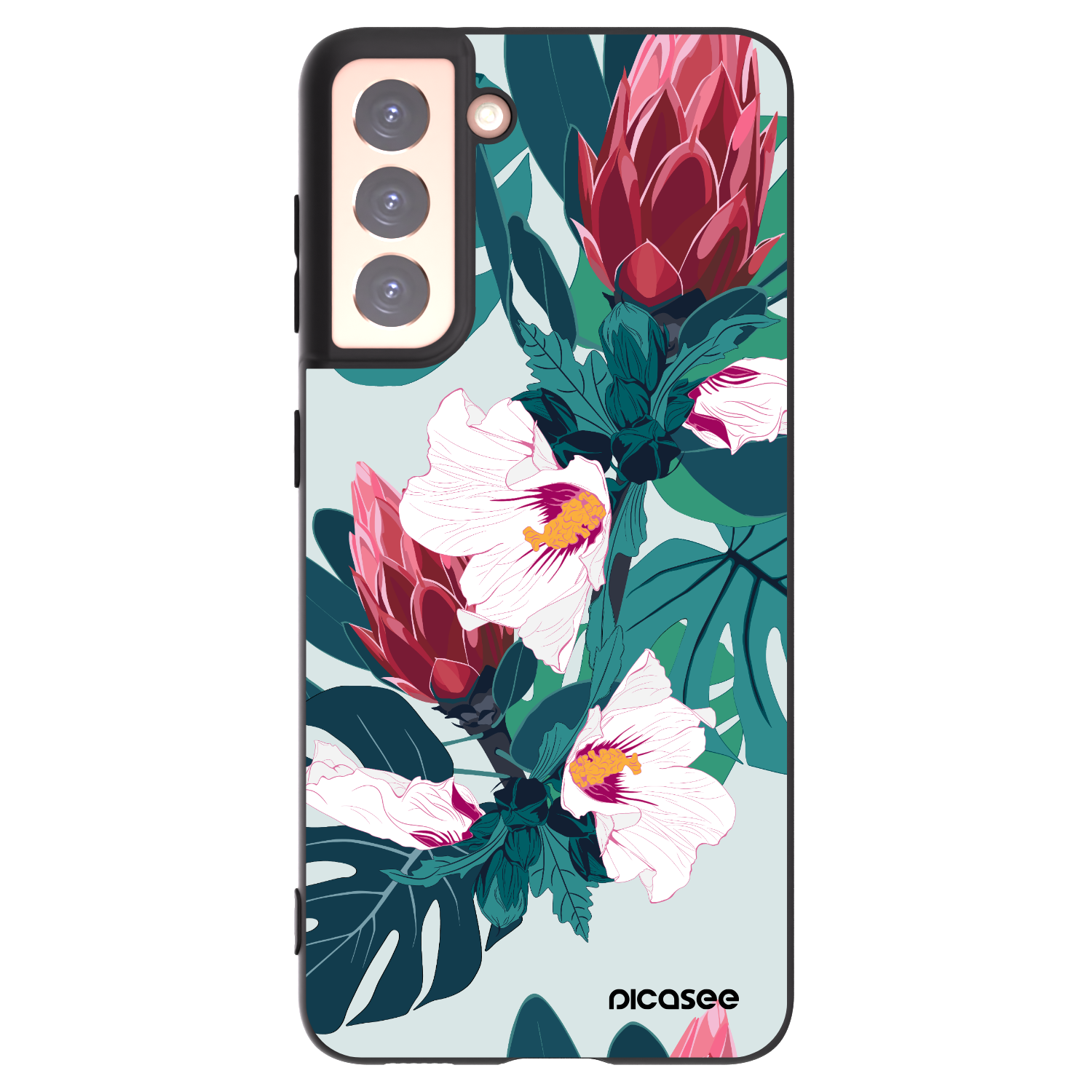 Picasee crna silikonska maskica za Samsung Galaxy S21 5G G991B - Rhododendron