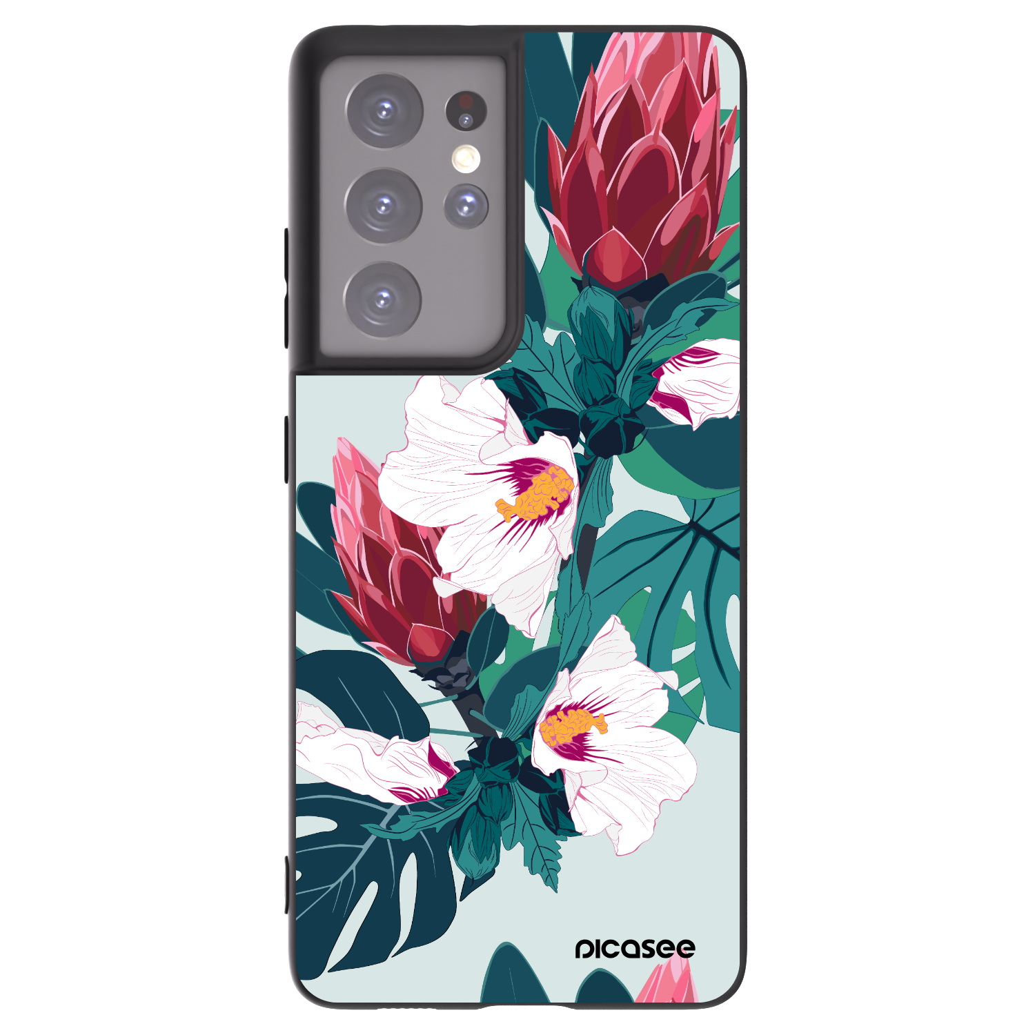 Picasee crna silikonska maskica za Samsung Galaxy S21 Ultra 5G G998B - Rhododendron