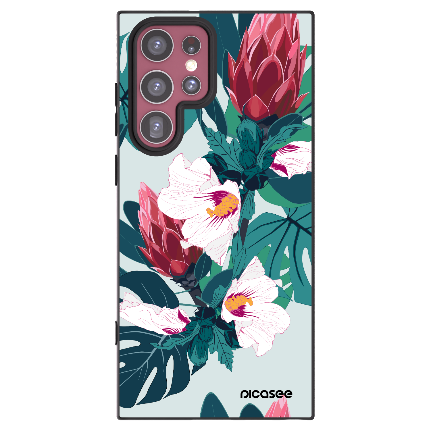 Picasee crna silikonska maskica za Samsung Galaxy S22 Ultra 5G - Rhododendron