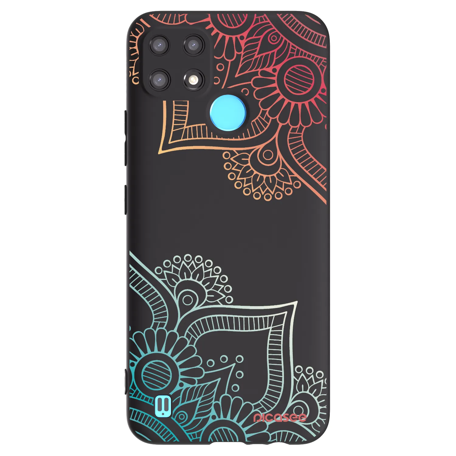 Picasee crna silikonska maskica za Realme C21 - Flowers pattern
