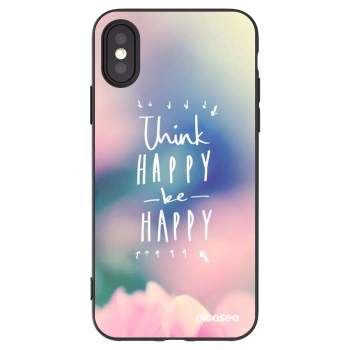 Picasee crna silikonska maskica za Apple iPhone X/XS - Think happy be happy