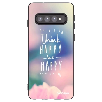 Picasee crna silikonska maskica za Samsung Galaxy S10 G973 - Think happy be happy