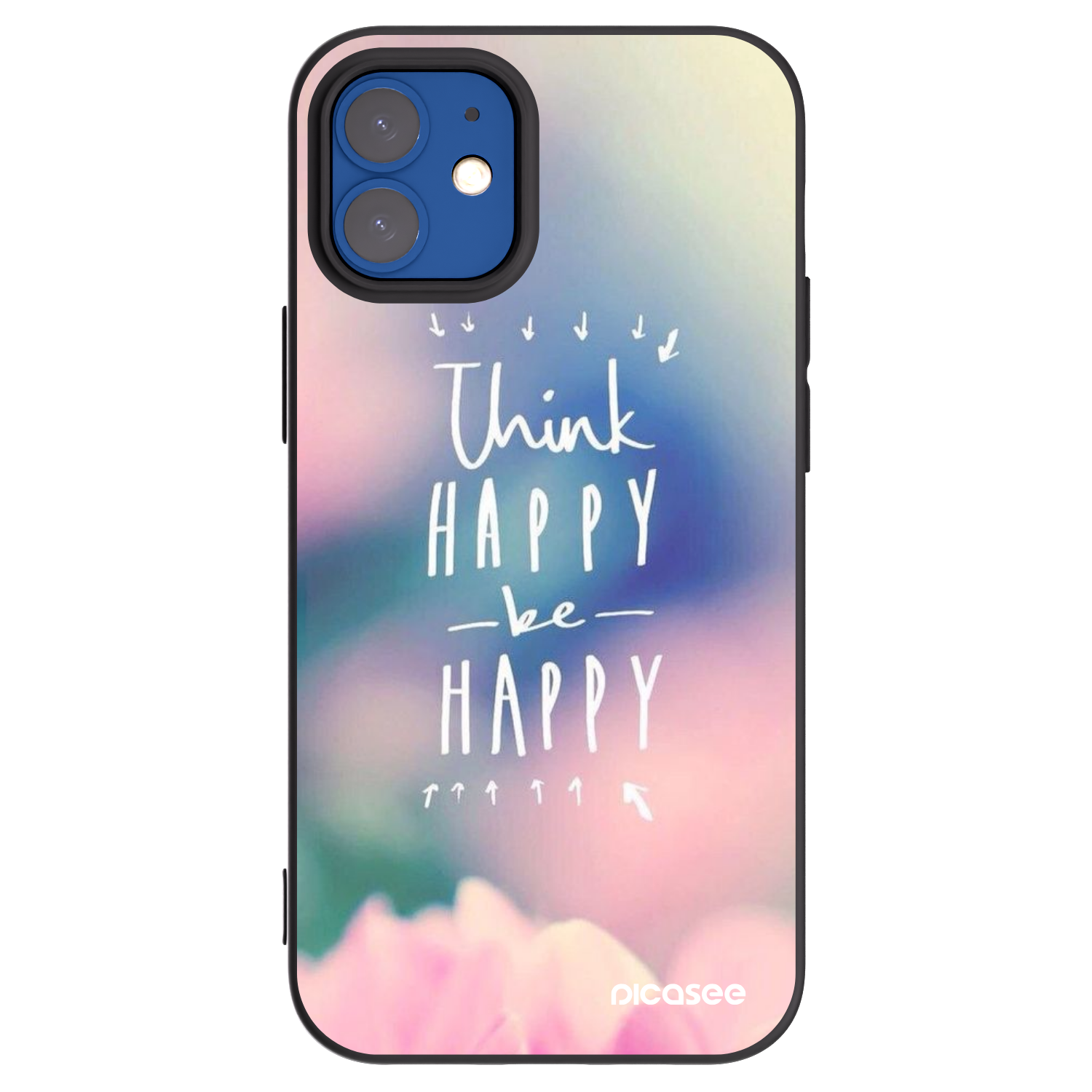 Picasee crna silikonska maskica za Apple iPhone 12 mini - Think happy be happy