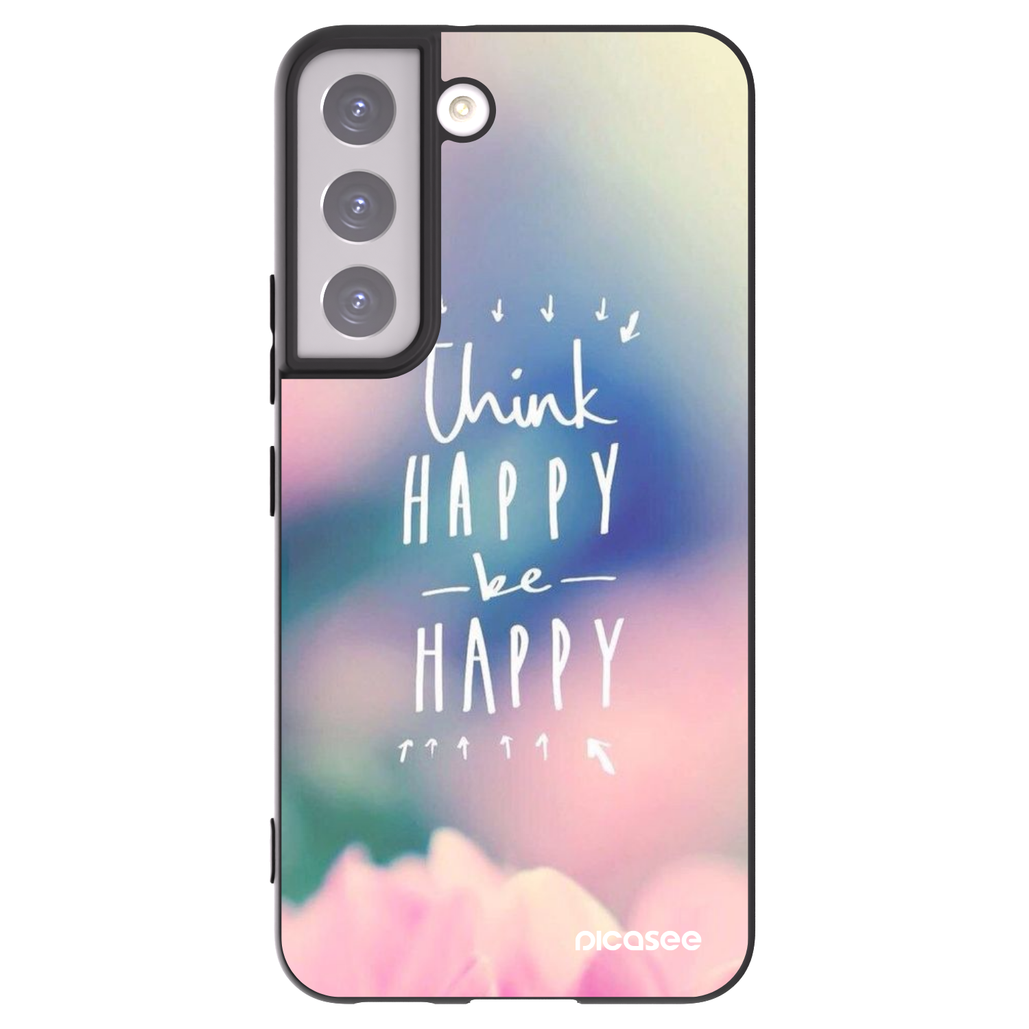 Picasee crna silikonska maskica za Samsung Galaxy S22 5G - Think happy be happy