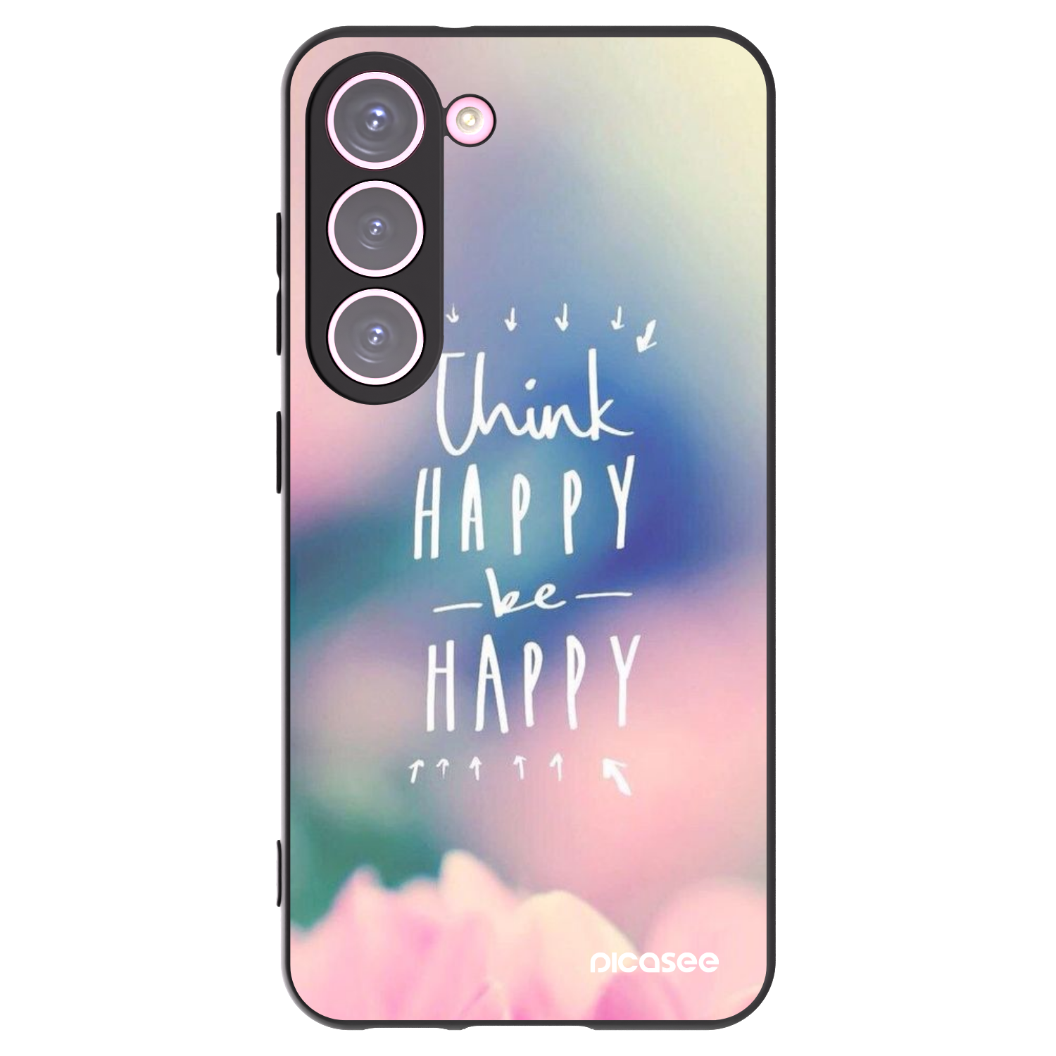 Picasee crna silikonska maskica za Samsung Galaxy S23 5G - Think happy be happy