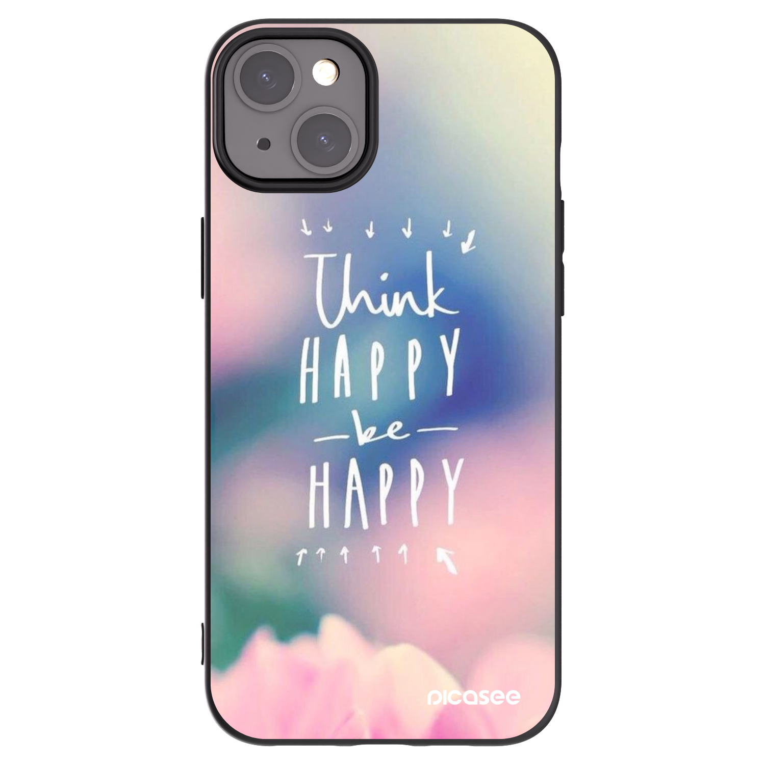Picasee crna silikonska maskica za Apple iPhone 15 Plus - Think happy be happy