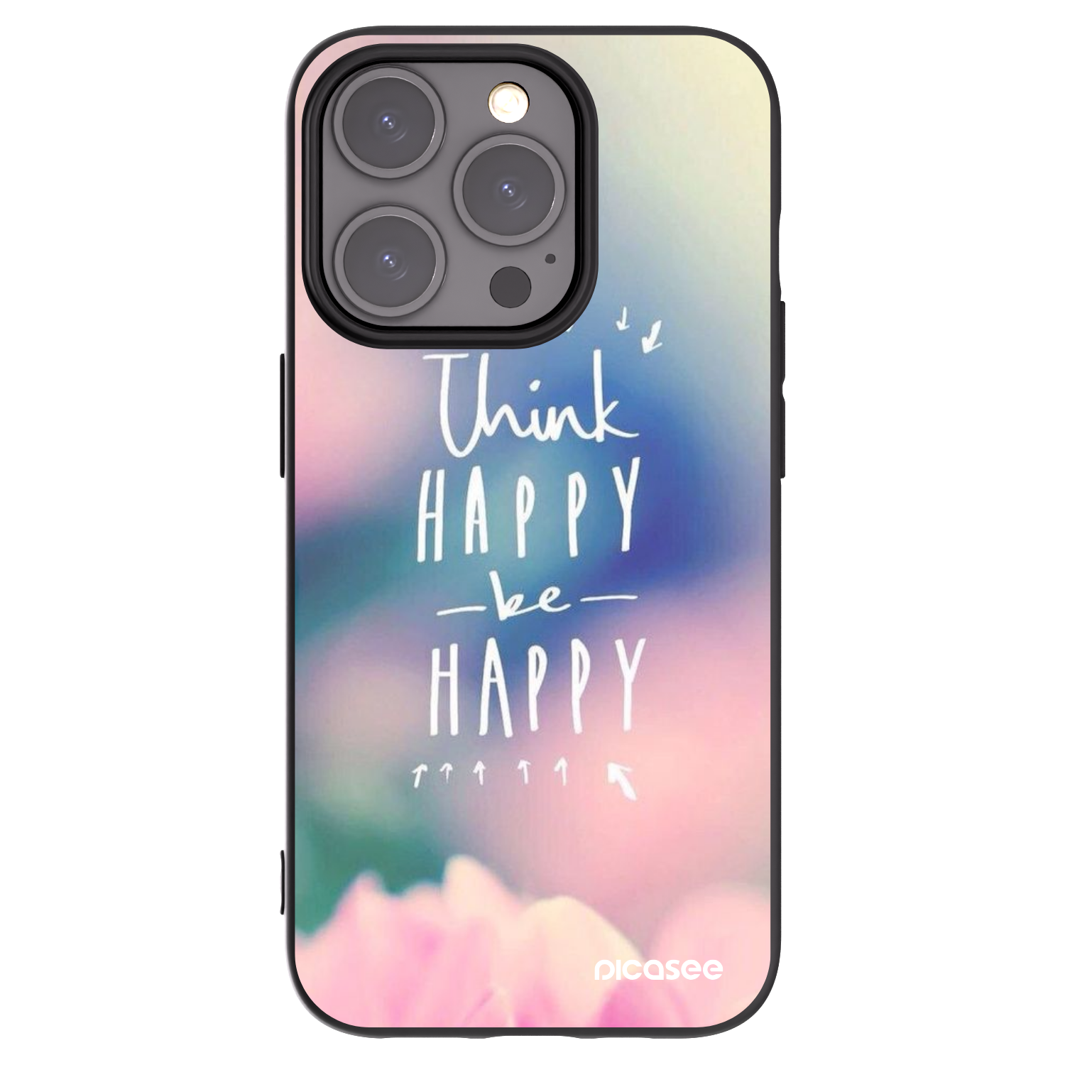 Picasee crna silikonska maskica za Apple iPhone 15 Pro - Think happy be happy