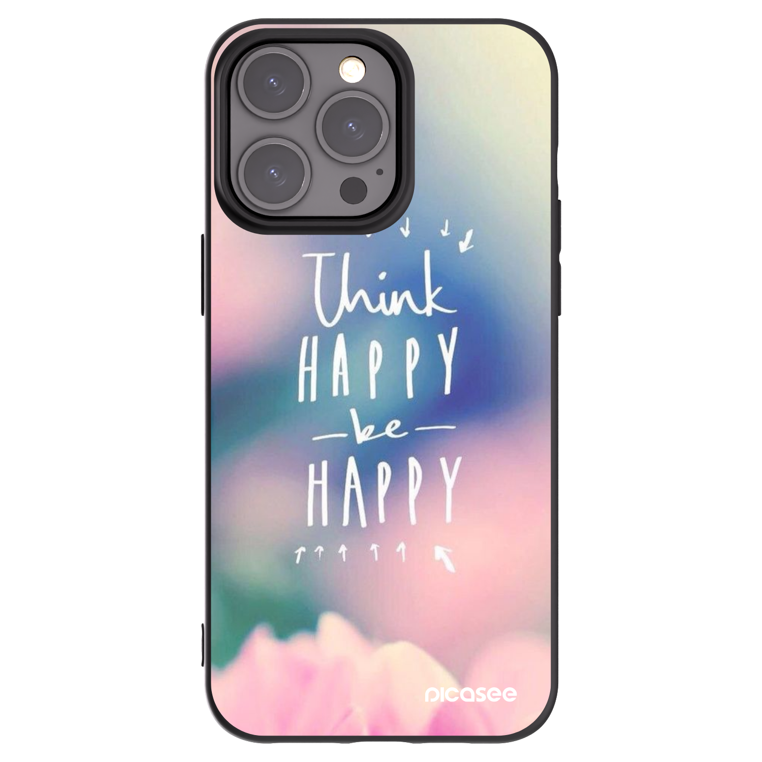 Picasee crna silikonska maskica za Apple iPhone 15 Pro Max - Think happy be happy