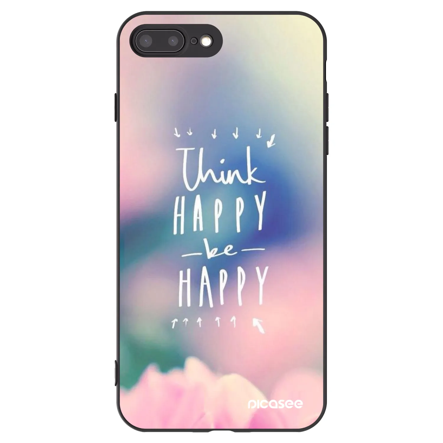 Picasee crna silikonska maskica za Apple iPhone 8 Plus - Think happy be happy