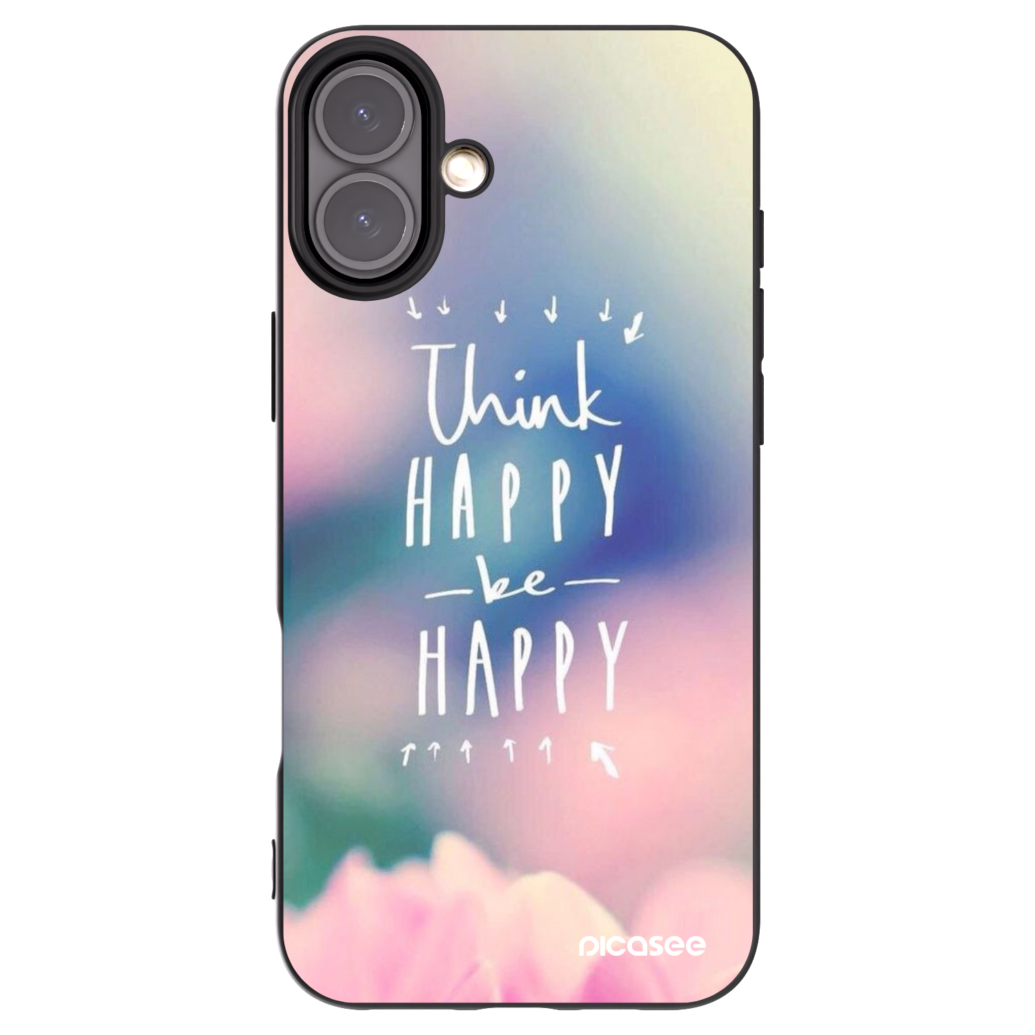 Picasee crna silikonska maskica za Apple iPhone 16 Plus - Think happy be happy