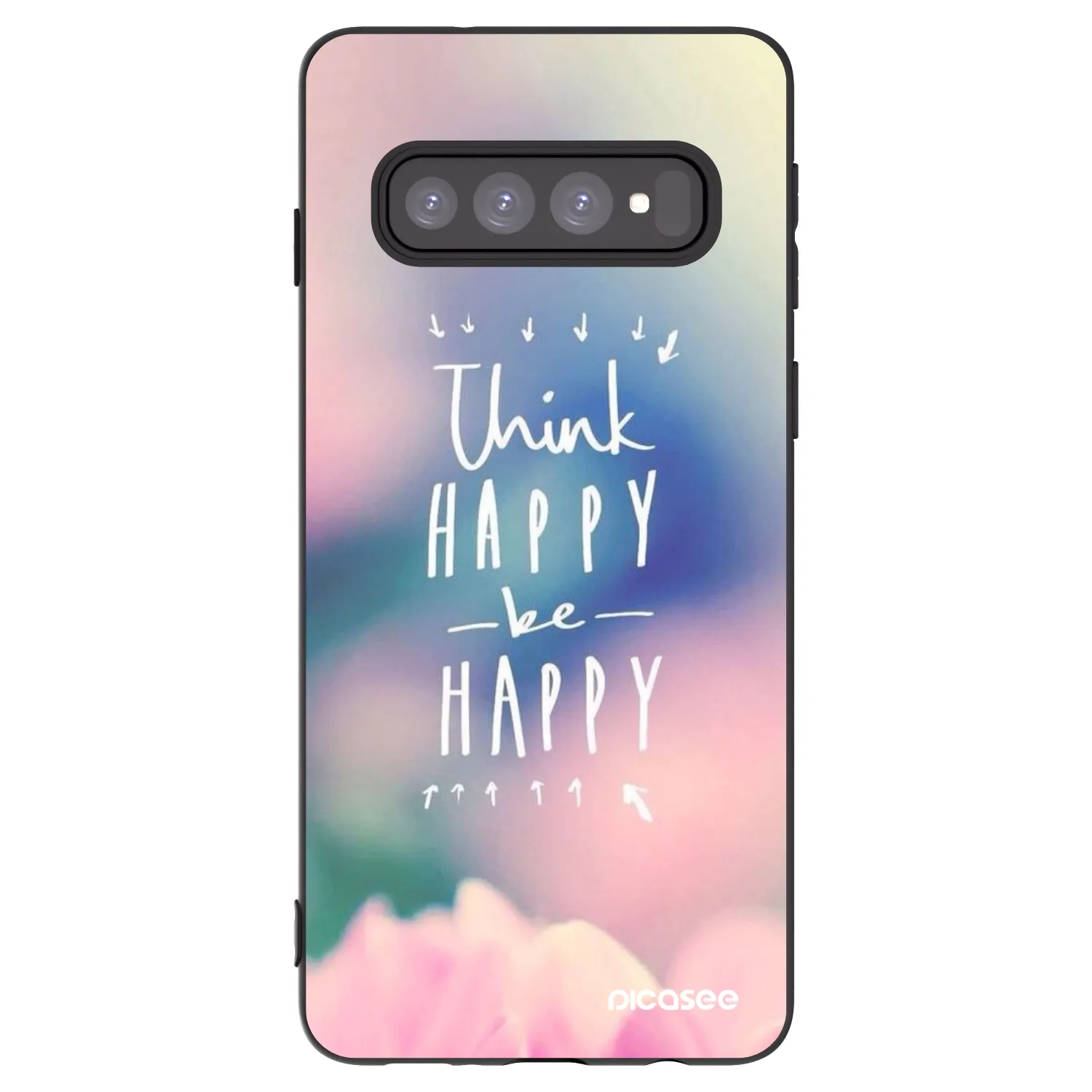 Picasee crna silikonska maskica za Samsung Galaxy S10 G973 - Think happy be happy