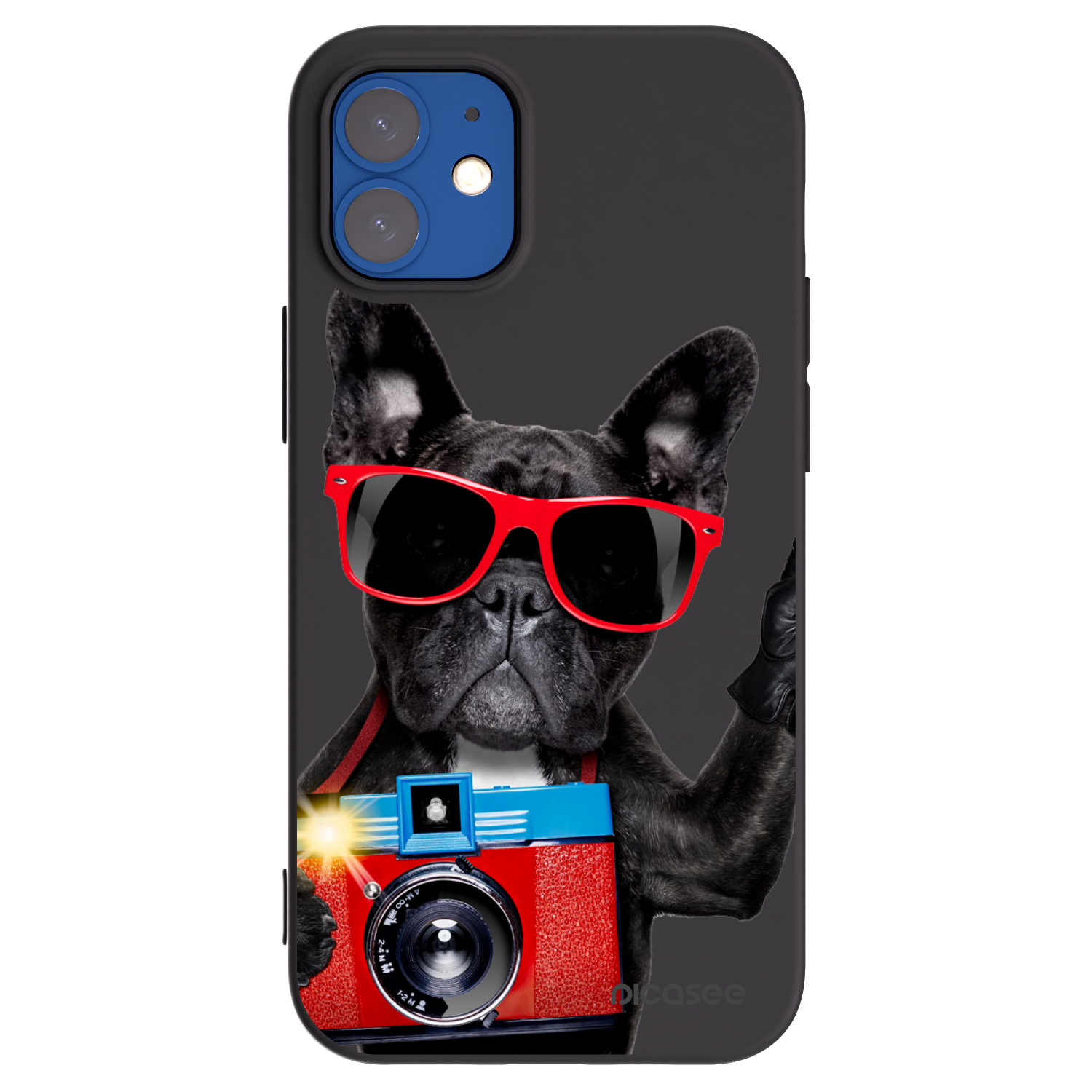Picasee crna silikonska maskica za Apple iPhone 12 mini - French Bulldog