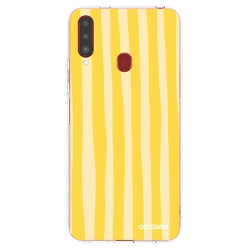 Picasee silikonska prozirna maskica za Samsung Galaxy A20s - Lines lemon