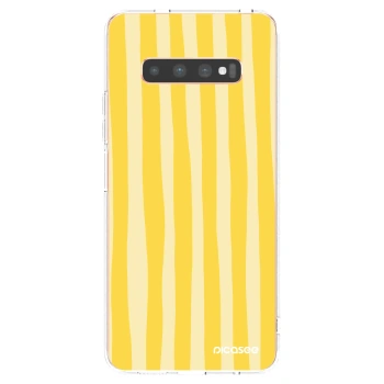 Picasee silikonska prozirna maskica za Samsung Galaxy S10 Plus G975 - Lines lemon