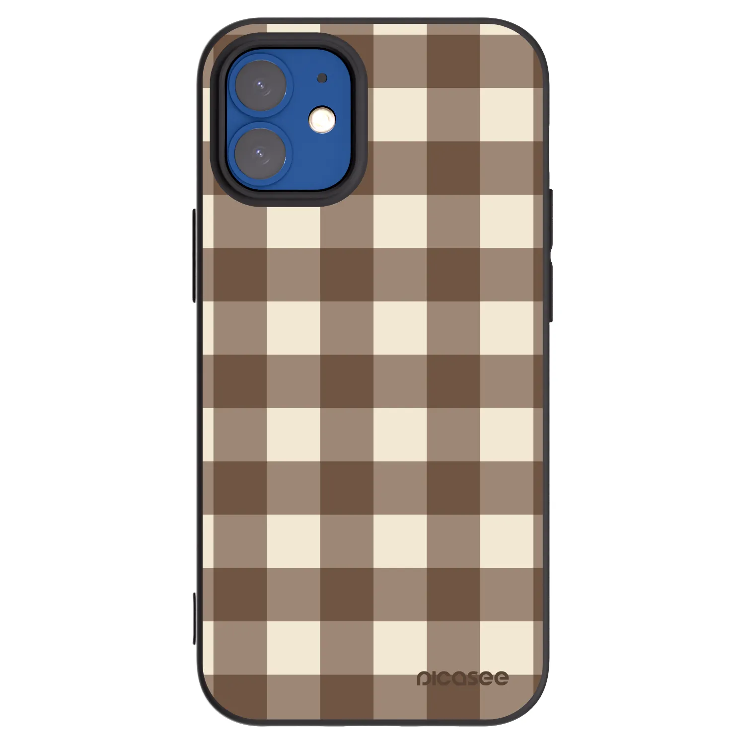 Picasee crna silikonska maskica za Apple iPhone 12 mini - Brown grid