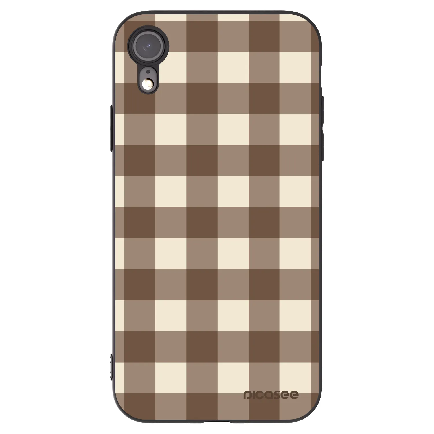Picasee crna silikonska maskica za Apple iPhone XR - Brown grid