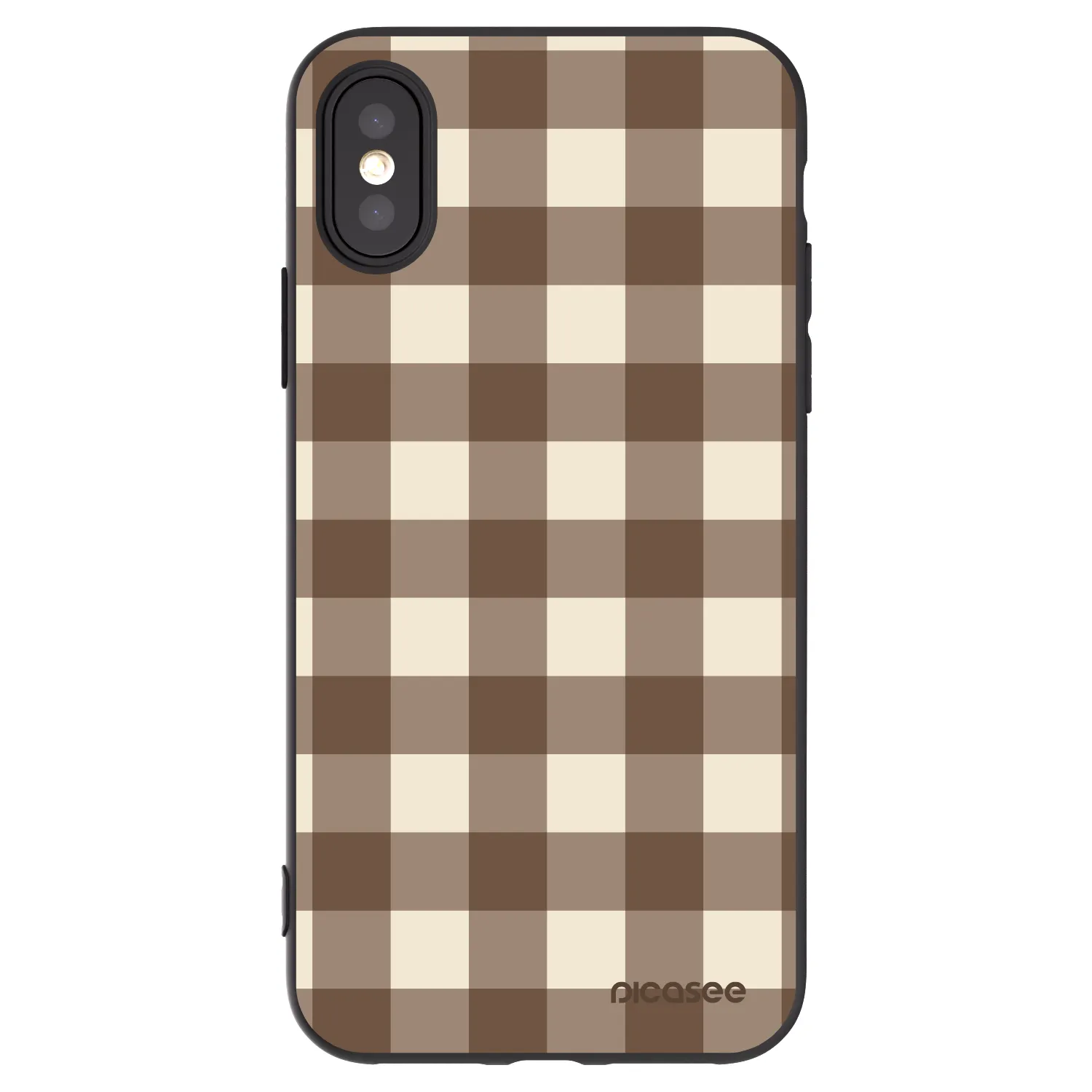 Picasee crna silikonska maskica za Apple iPhone X/XS - Brown grid