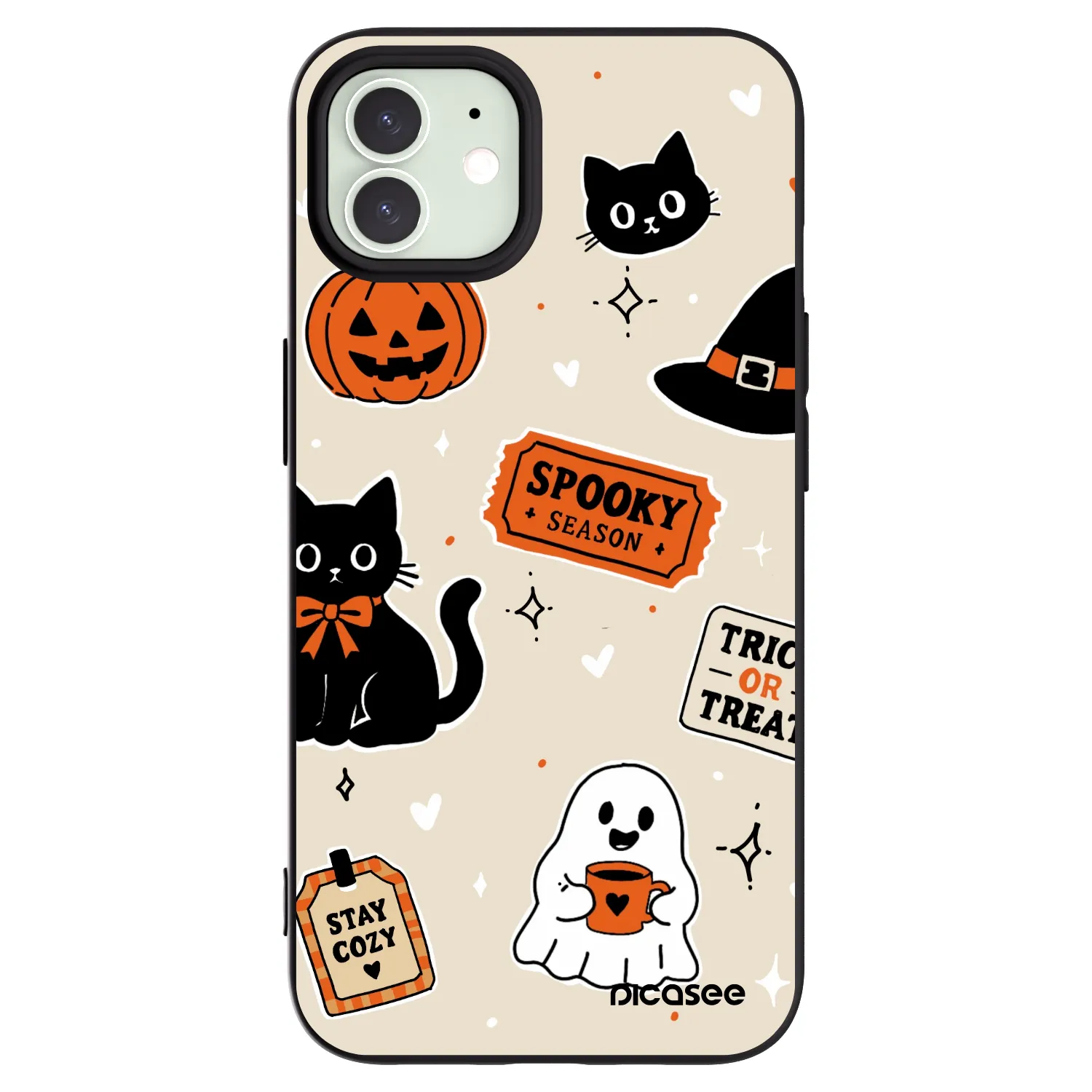 Picasee crna silikonska maskica za Apple iPhone 12 - Halloween stickers