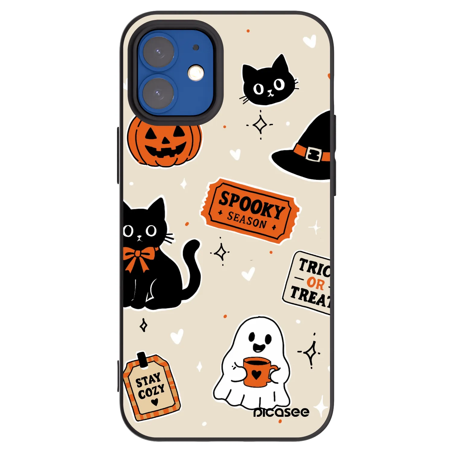Picasee crna silikonska maskica za Apple iPhone 12 mini - Halloween stickers