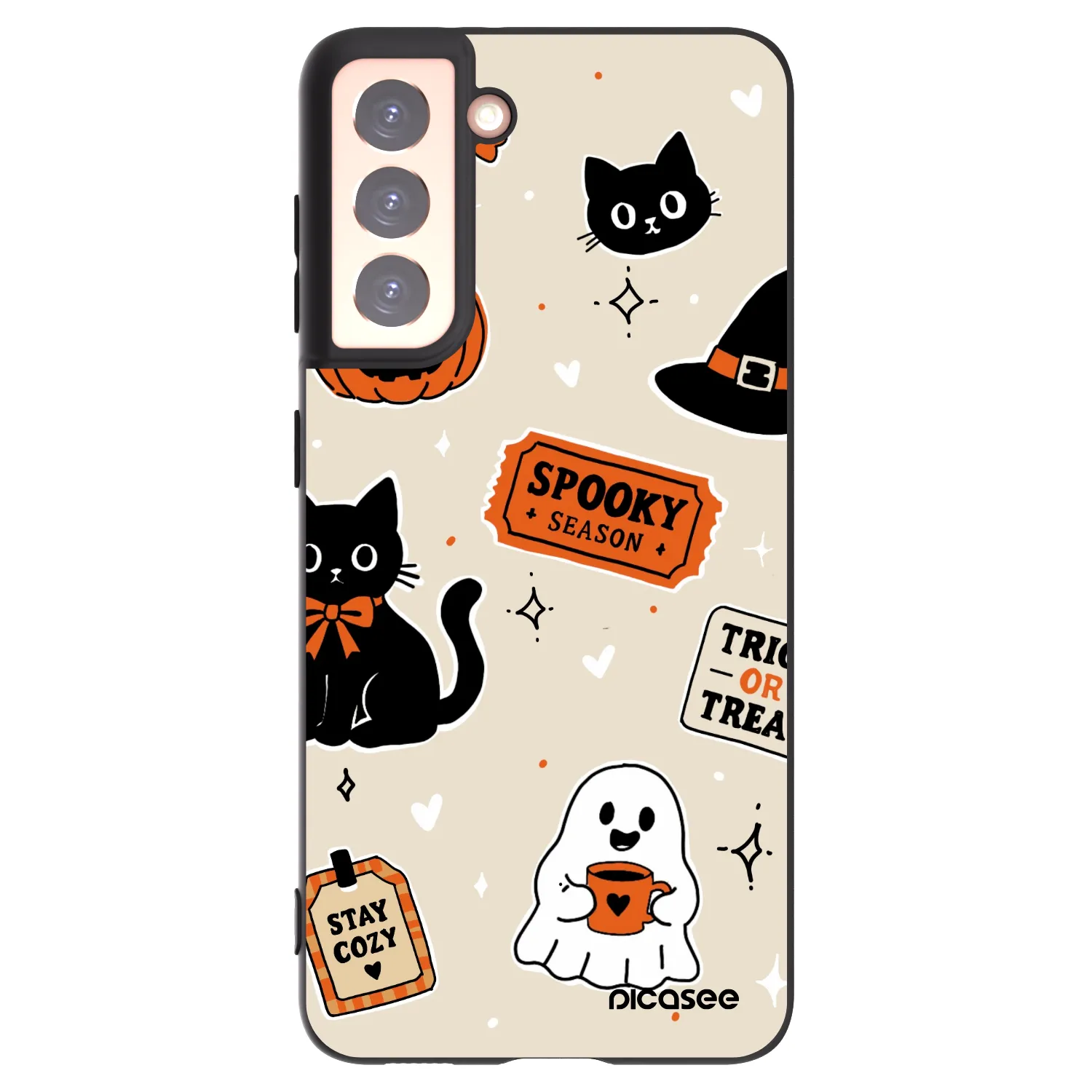 Picasee crna silikonska maskica za Samsung Galaxy S21 5G G991B - Halloween stickers