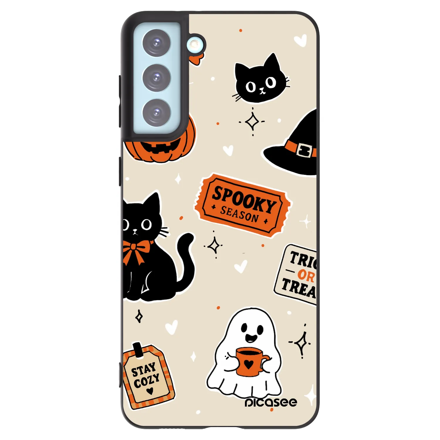 Picasee crna silikonska maskica za Samsung Galaxy S21+ 5G G996F - Halloween stickers
