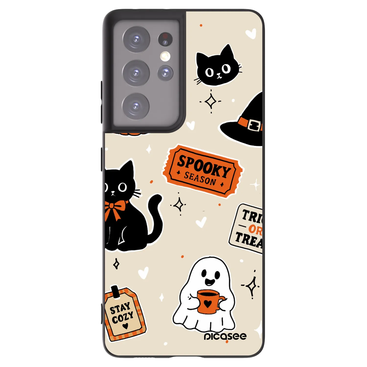 Picasee crna silikonska maskica za Samsung Galaxy S21 Ultra 5G G998B - Halloween stickers