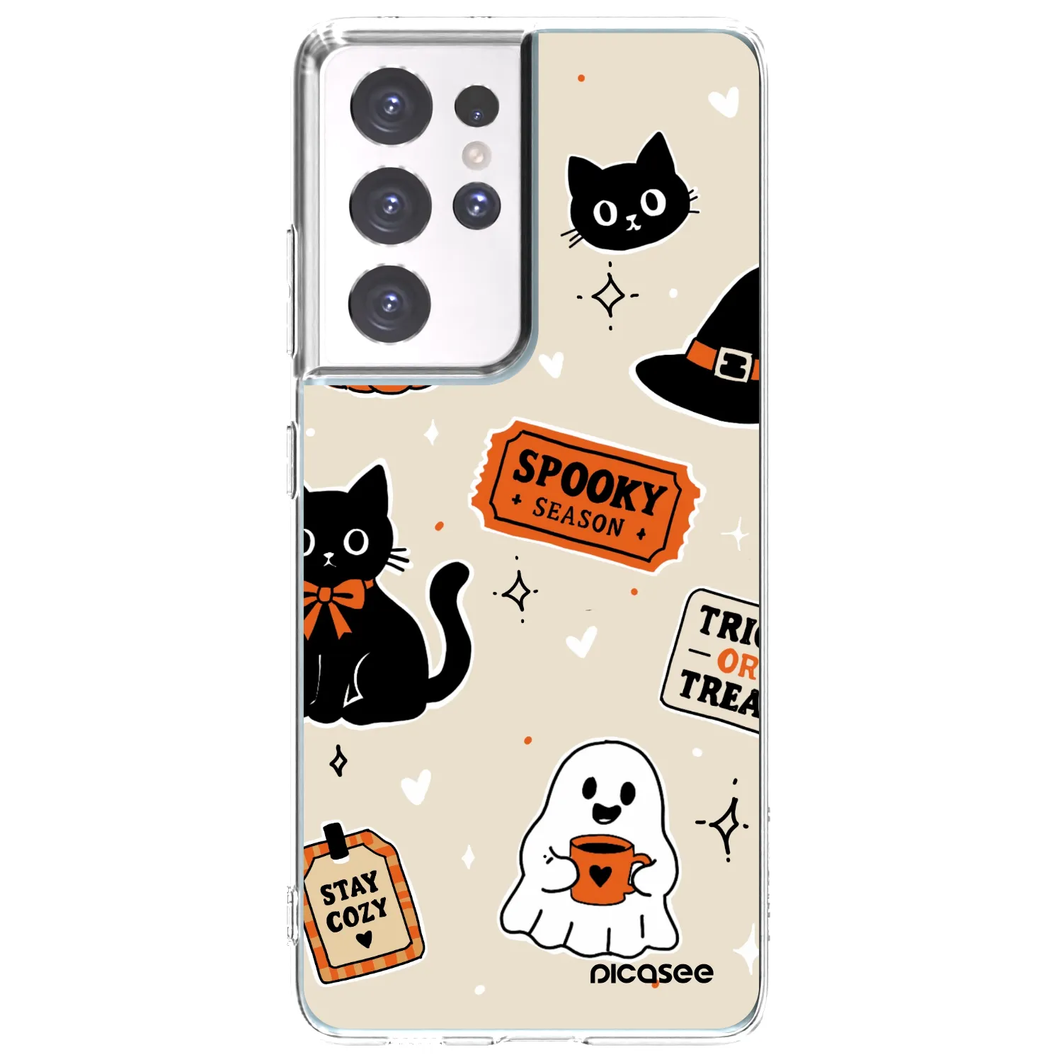 Picasee silikonska prozirna maskica za Samsung Galaxy S21 Ultra 5G G998B - Halloween stickers