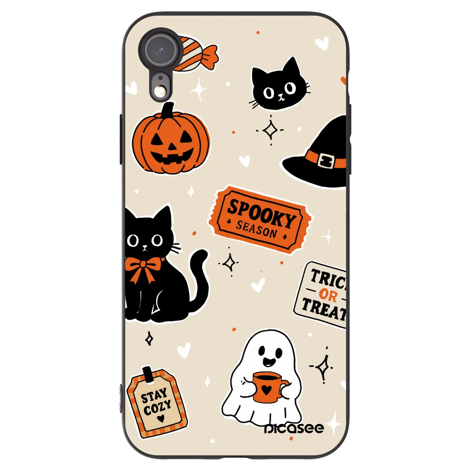 Picasee crna silikonska maskica za Apple iPhone XR - Halloween stickers