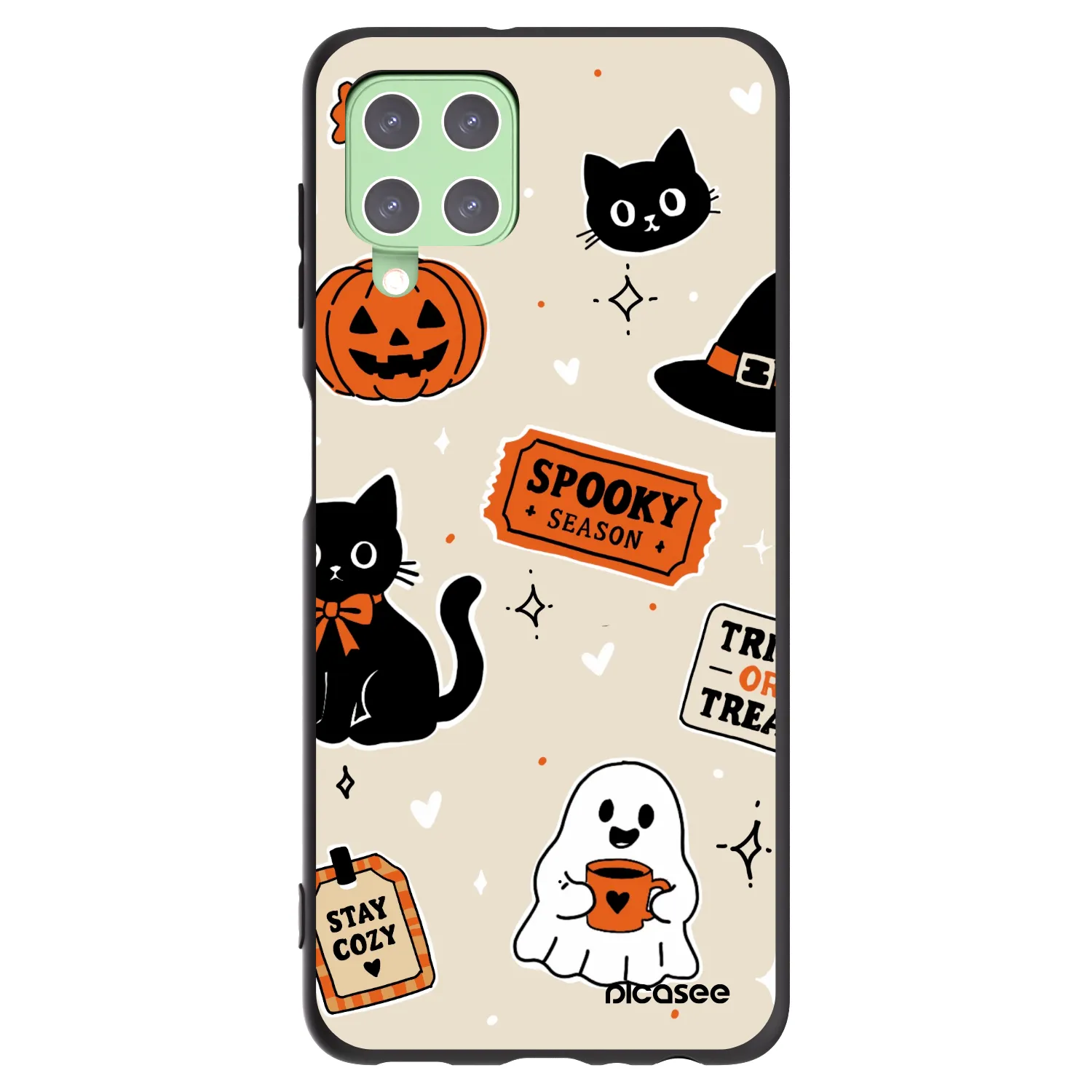 Picasee crna silikonska maskica za Samsung Galaxy A22 A225F 4G - Halloween stickers