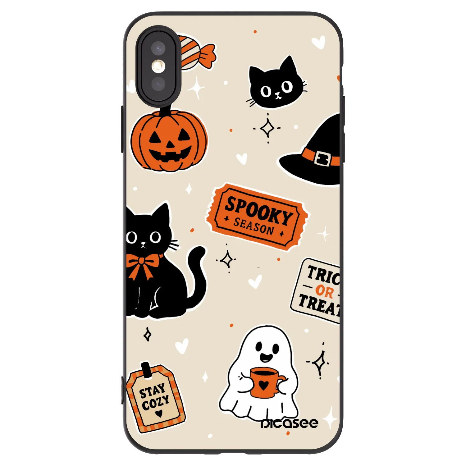 Picasee crna silikonska maskica za Apple iPhone XS Max - Halloween stickers