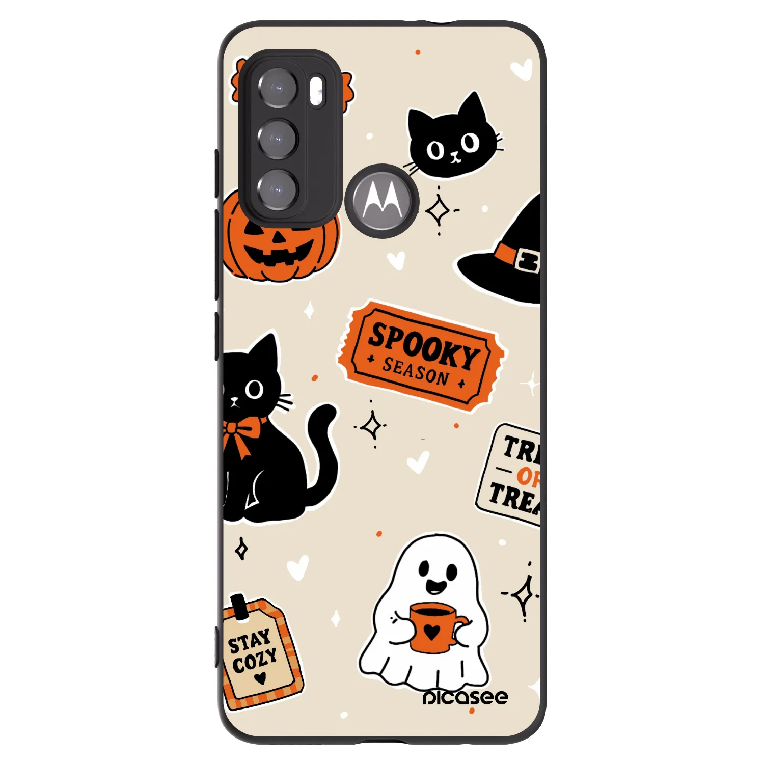 Picasee crna silikonska maskica za Motorola Moto G60 - Halloween stickers
