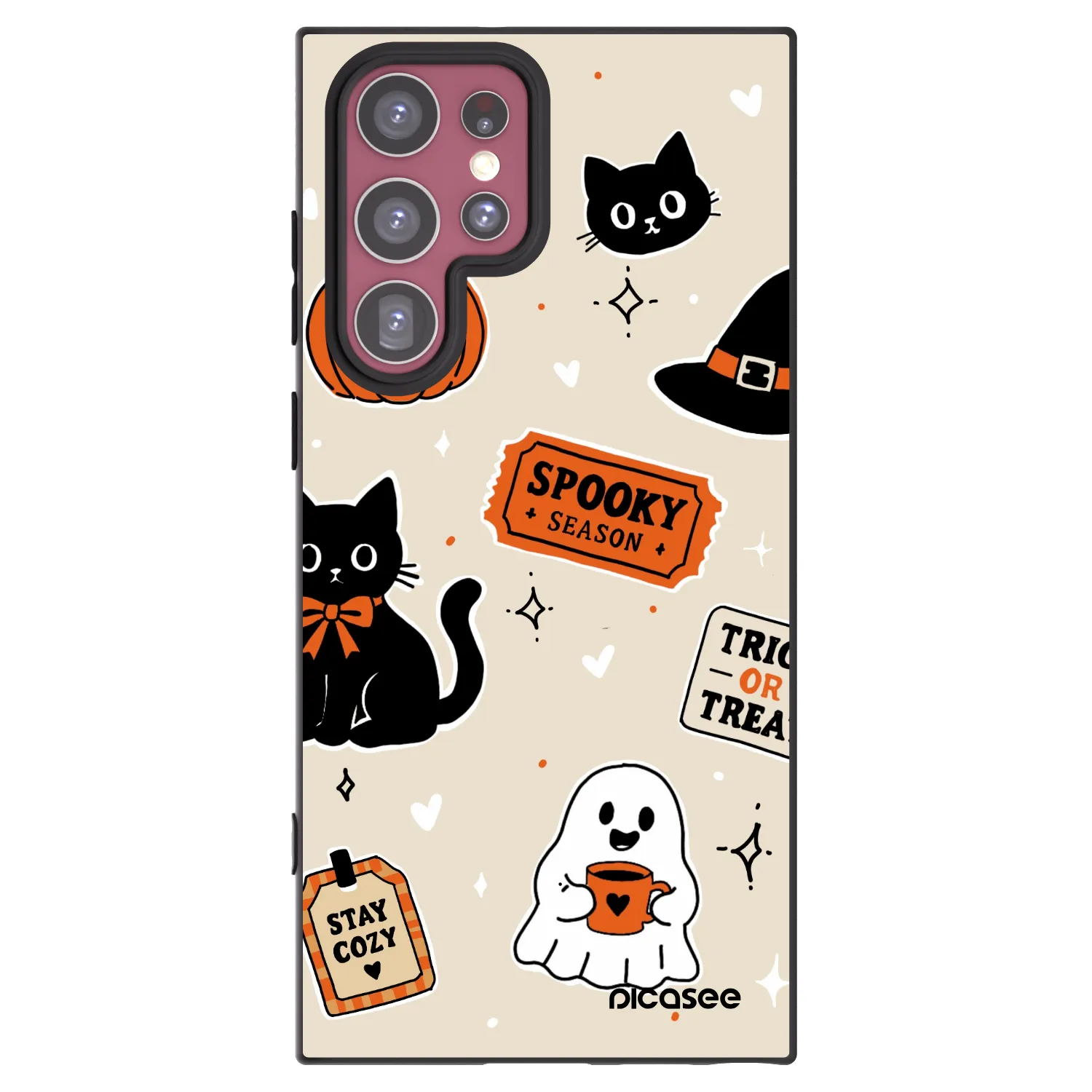 Picasee crna silikonska maskica za Samsung Galaxy S22 Ultra 5G - Halloween stickers