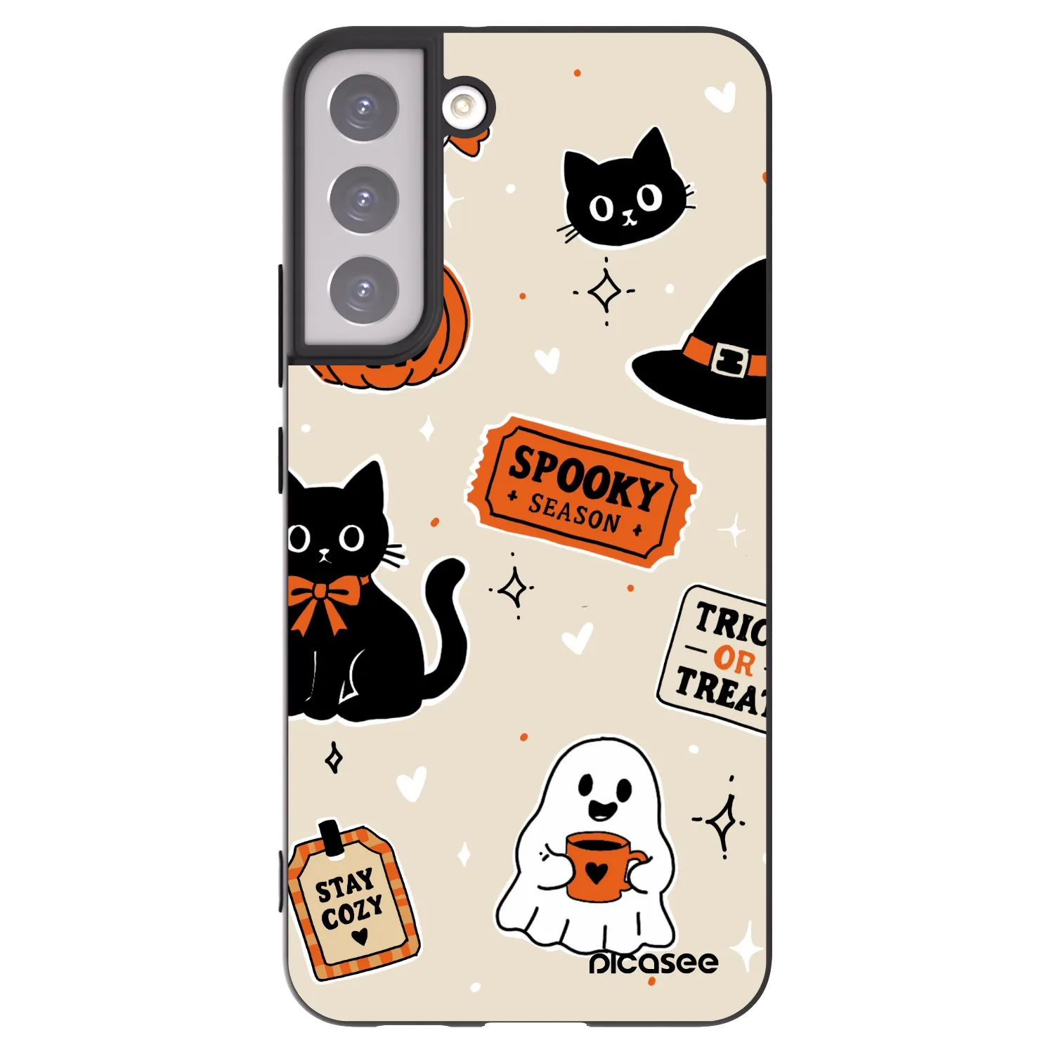 Picasee crna silikonska maskica za Samsung Galaxy S22+ 5G - Halloween stickers