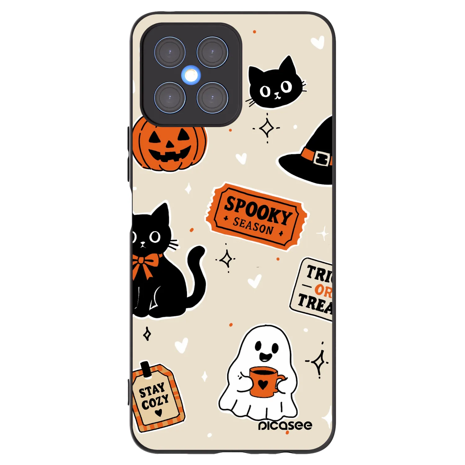 Picasee crna silikonska maskica za Honor X8 4G - Halloween stickers