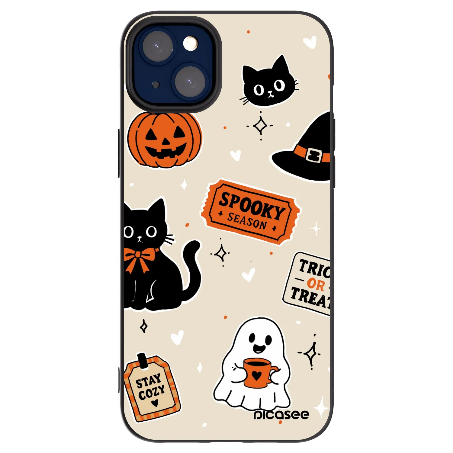Picasee crna silikonska maskica za Apple iPhone 14 Plus - Halloween stickers