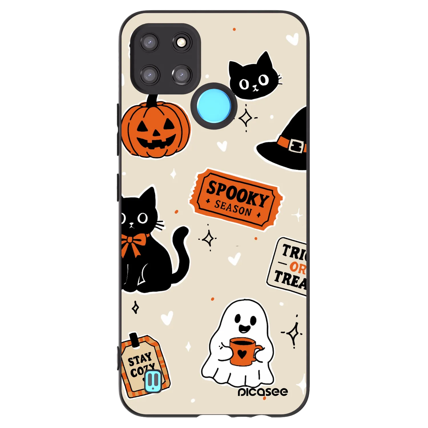 Picasee crna silikonska maskica za Realme C21Y - Halloween stickers