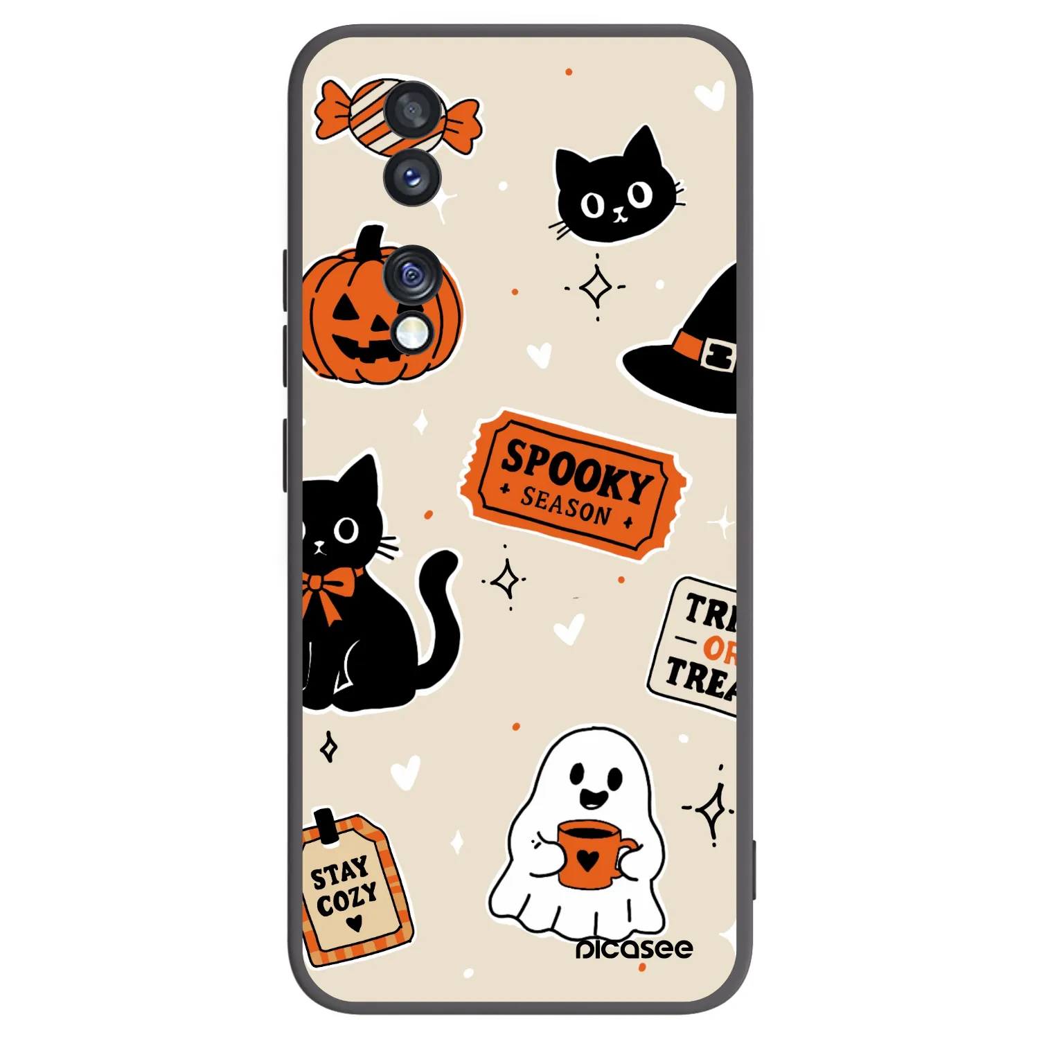 Picasee crna silikonska maskica za Honor 70 - Halloween stickers