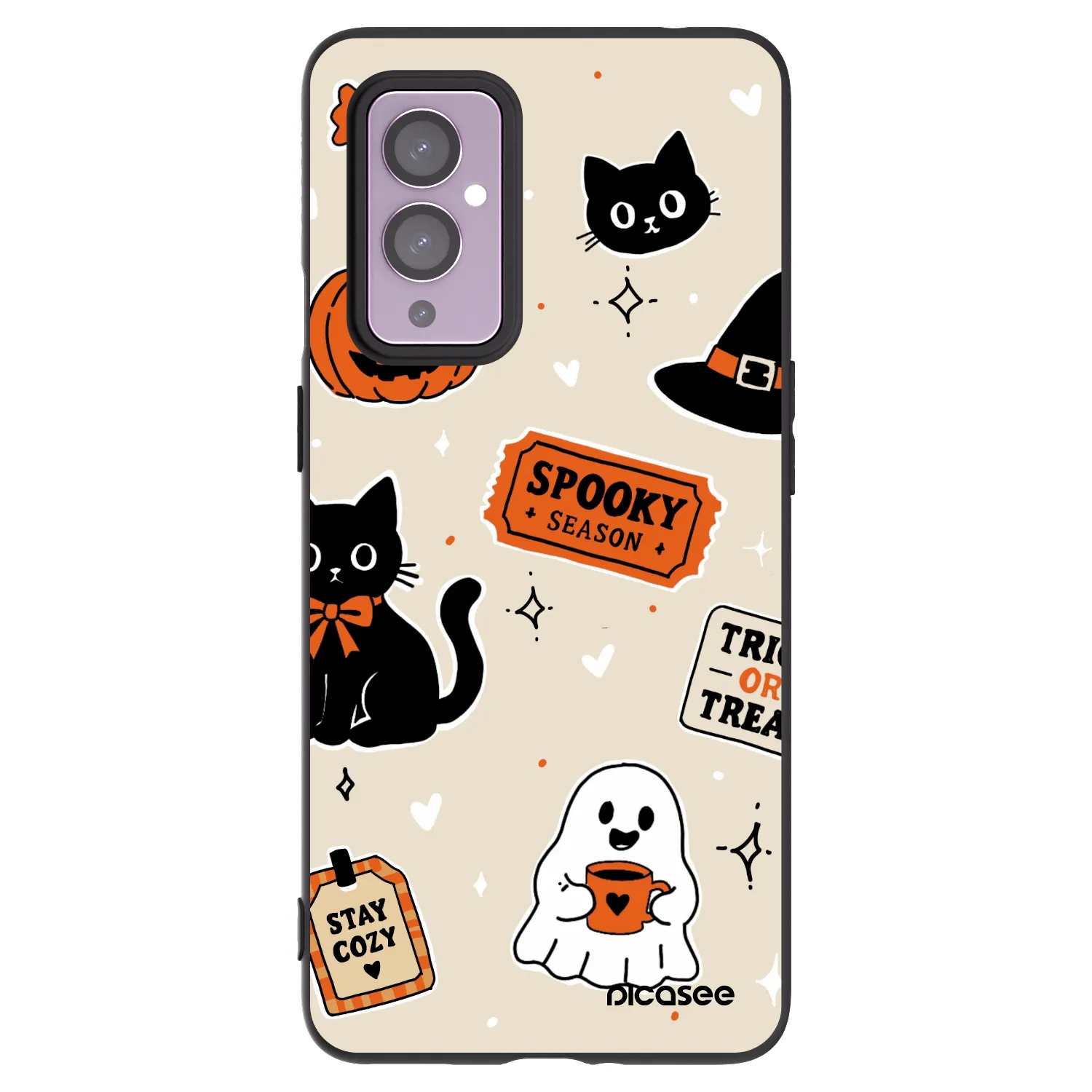 Picasee crna silikonska maskica za OnePlus 9 - Halloween stickers