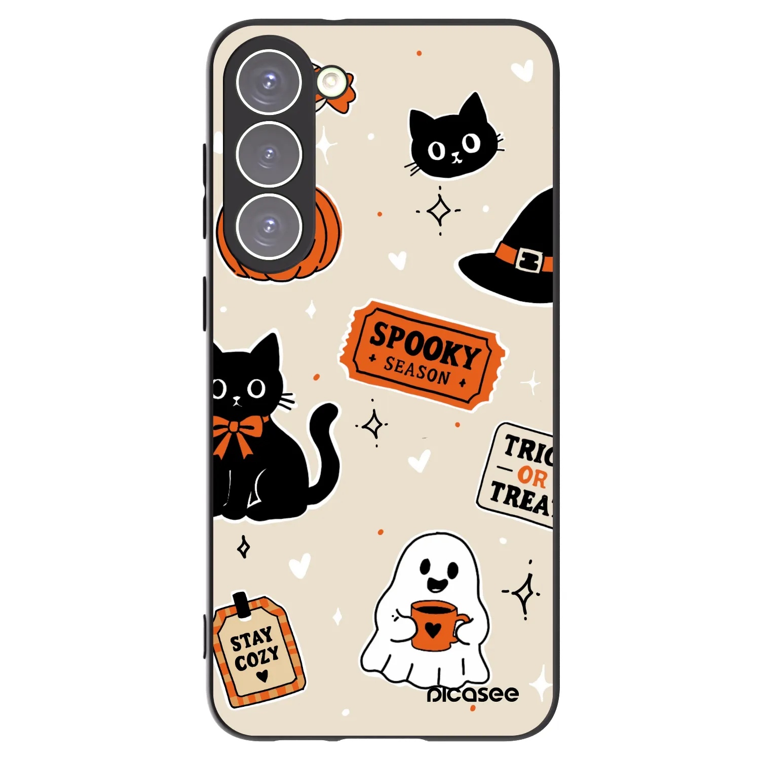 Picasee crna silikonska maskica za Samsung Galaxy S23+ 5G - Halloween stickers
