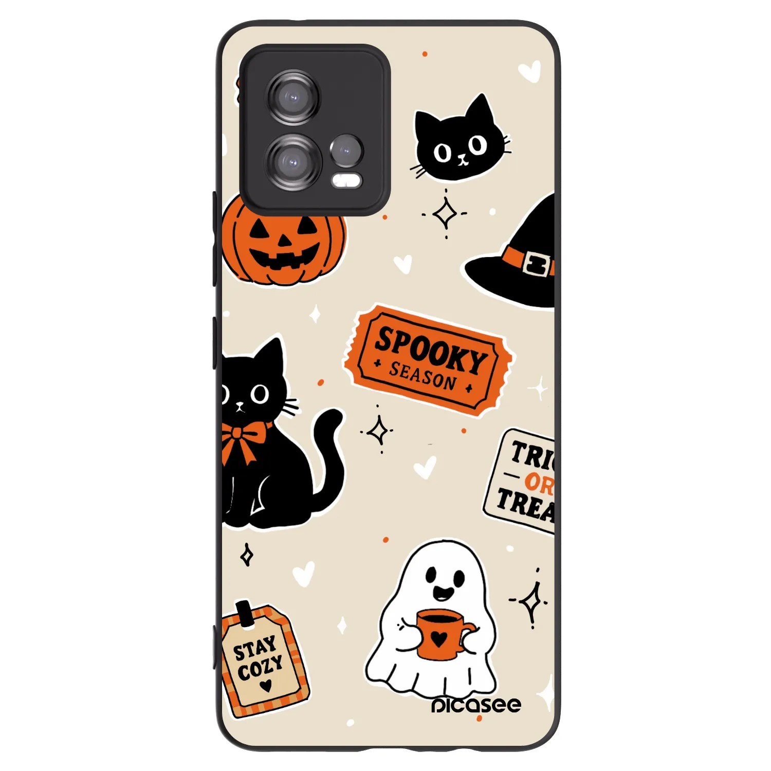 Picasee crna silikonska maskica za Motorola Moto G72 - Halloween stickers