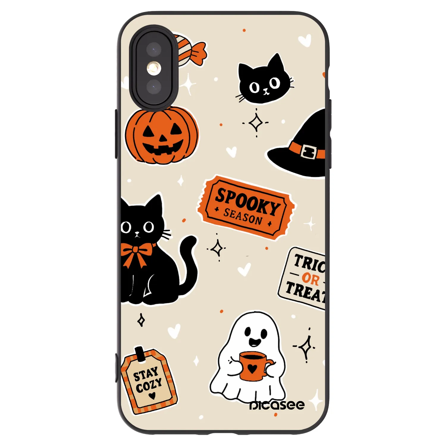 Picasee crna silikonska maskica za Apple iPhone X/XS - Halloween stickers