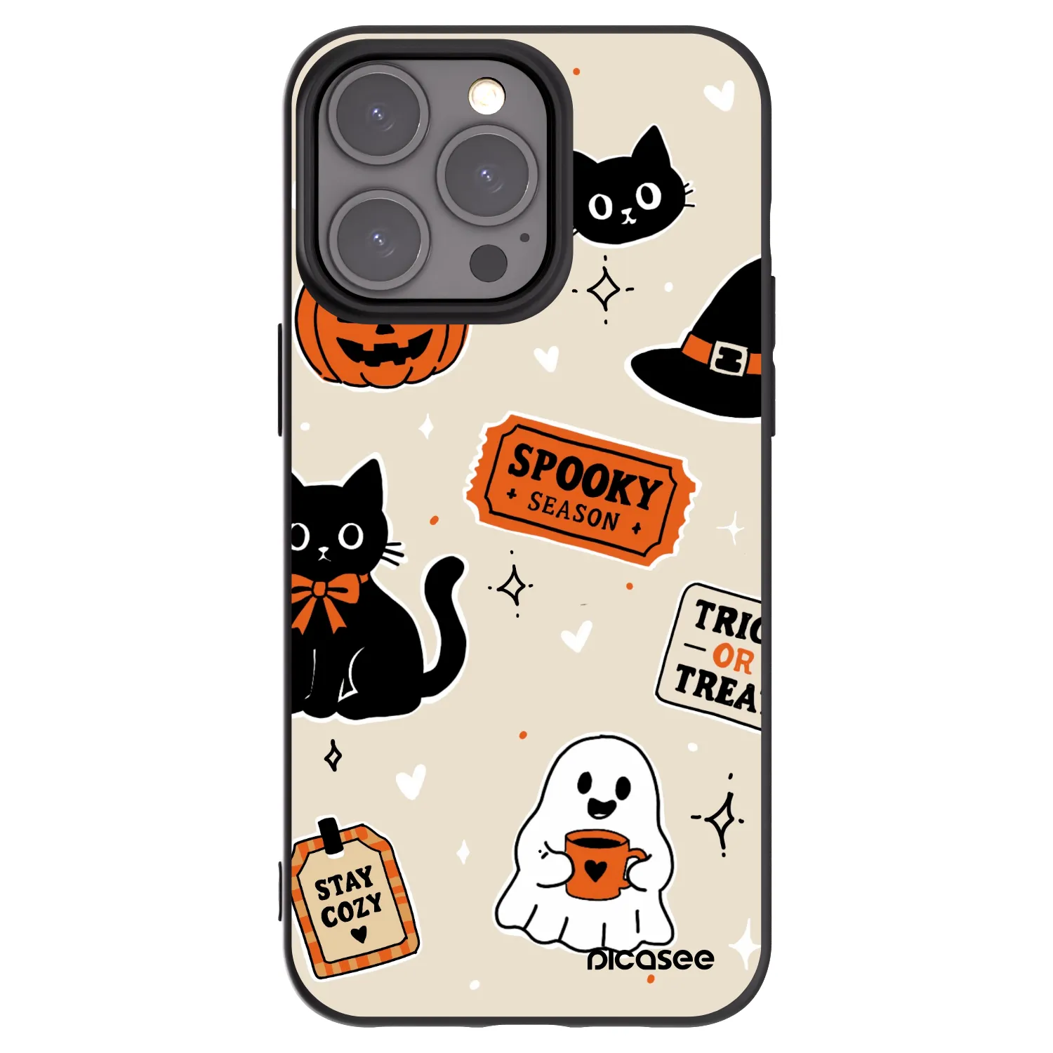 Picasee crna silikonska maskica za Apple iPhone 15 Pro Max - Halloween stickers