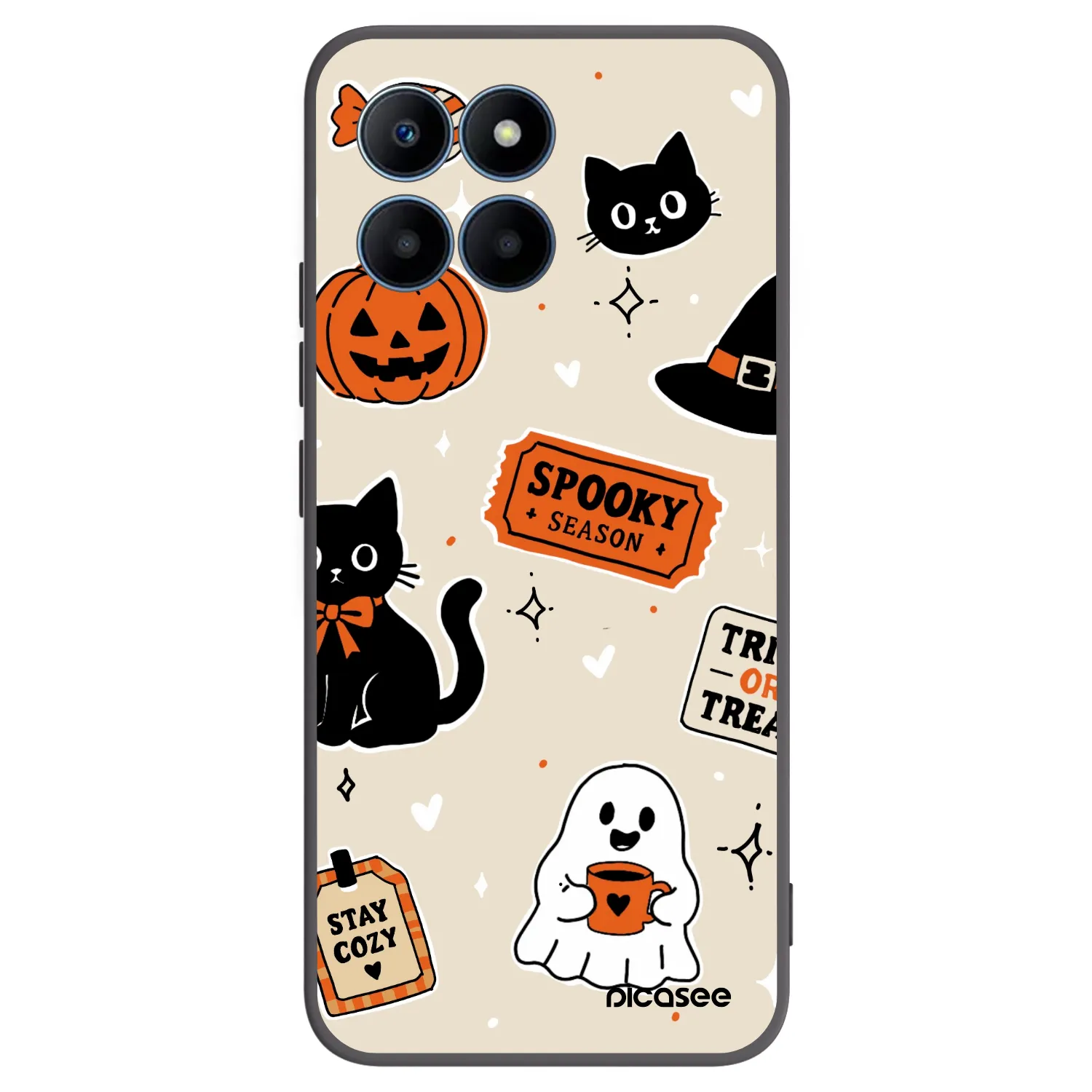 Picasee crna silikonska maskica za Honor 70 Lite - Halloween stickers
