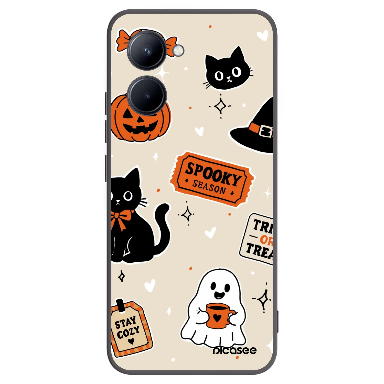 Picasee crna silikonska maskica za Realme C33 (2023) - Halloween stickers