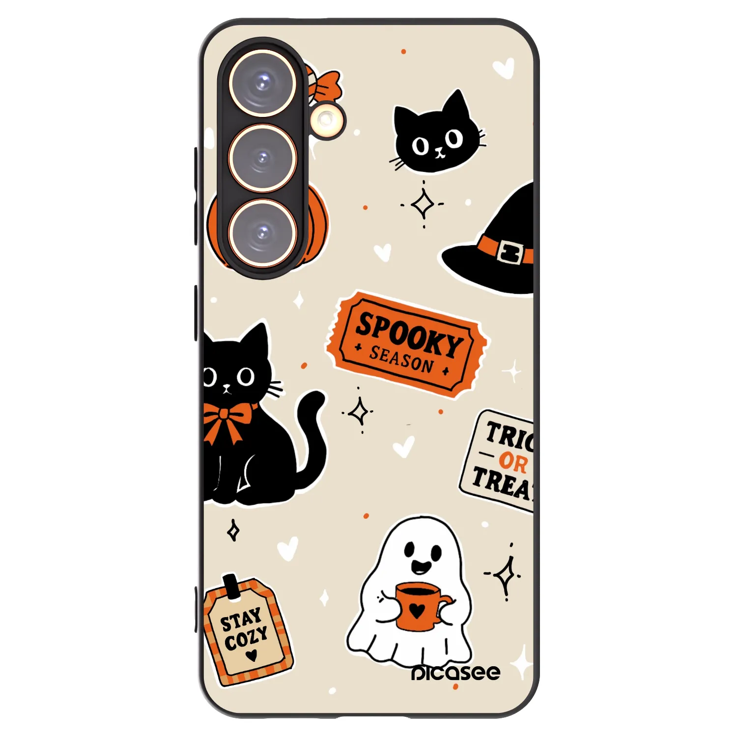Picasee crna silikonska maskica za Samsung Galaxy S24 S921B 5G - Halloween stickers