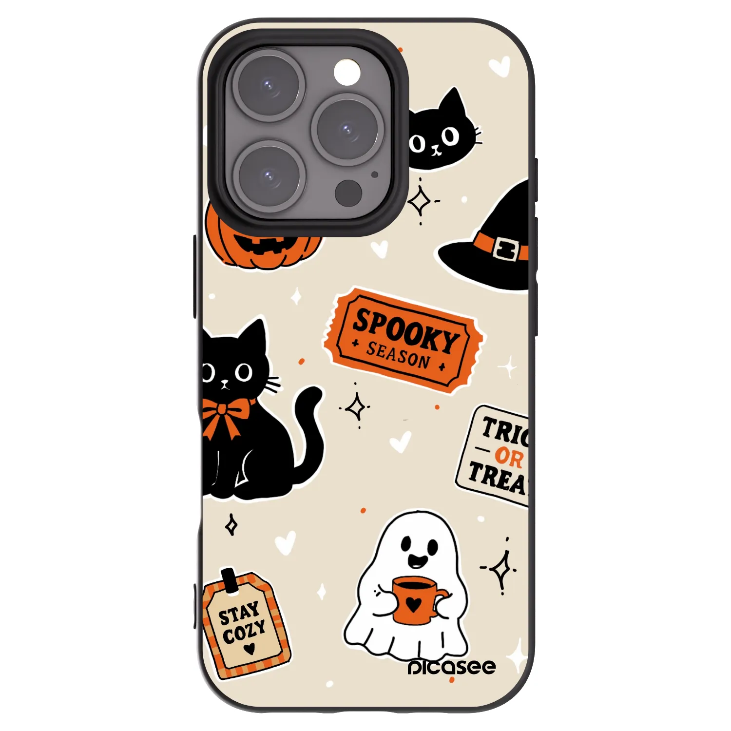 Picasee crna silikonska maskica za Apple iPhone 16 Pro - Halloween stickers