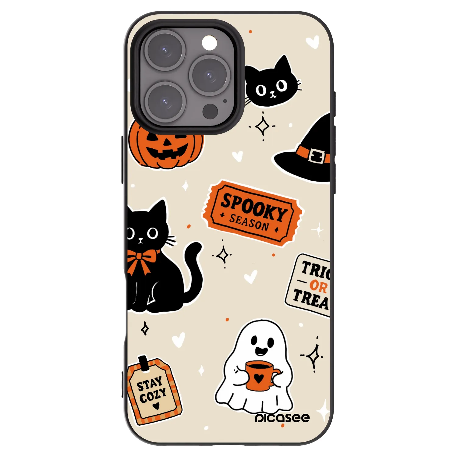 Picasee crna silikonska maskica za Apple iPhone 16 Pro Max - Halloween stickers