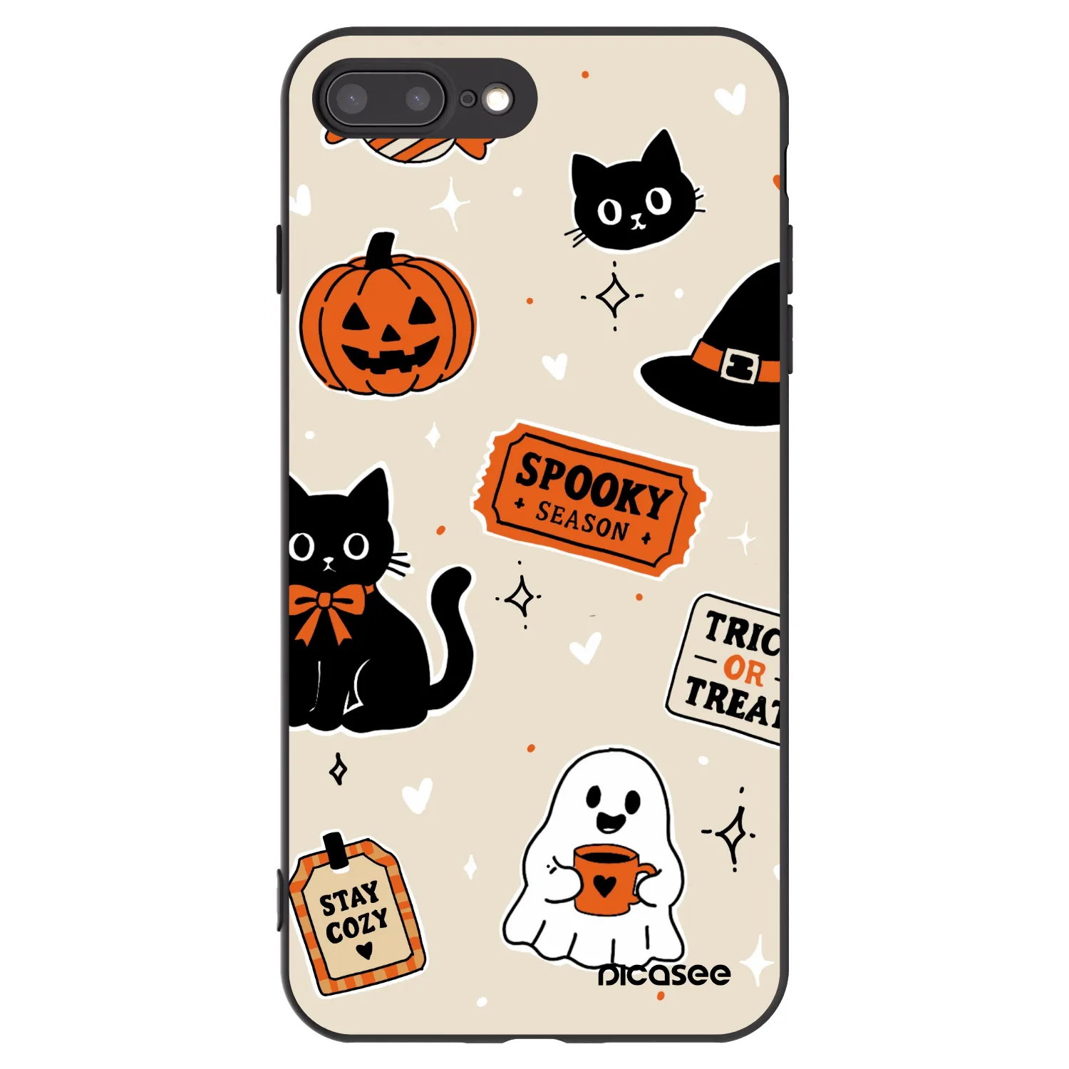 Picasee crna silikonska maskica za Apple iPhone 7 Plus - Halloween stickers