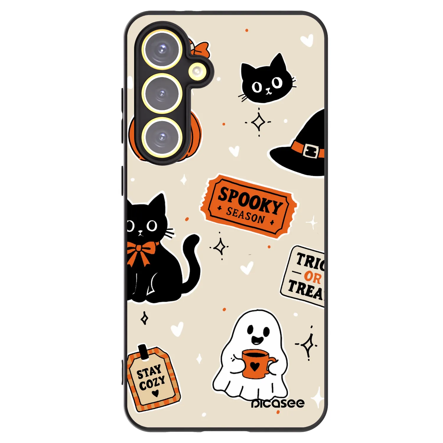 Picasee crna silikonska maskica za Samsung Galaxy S24 FE S721B - Halloween stickers