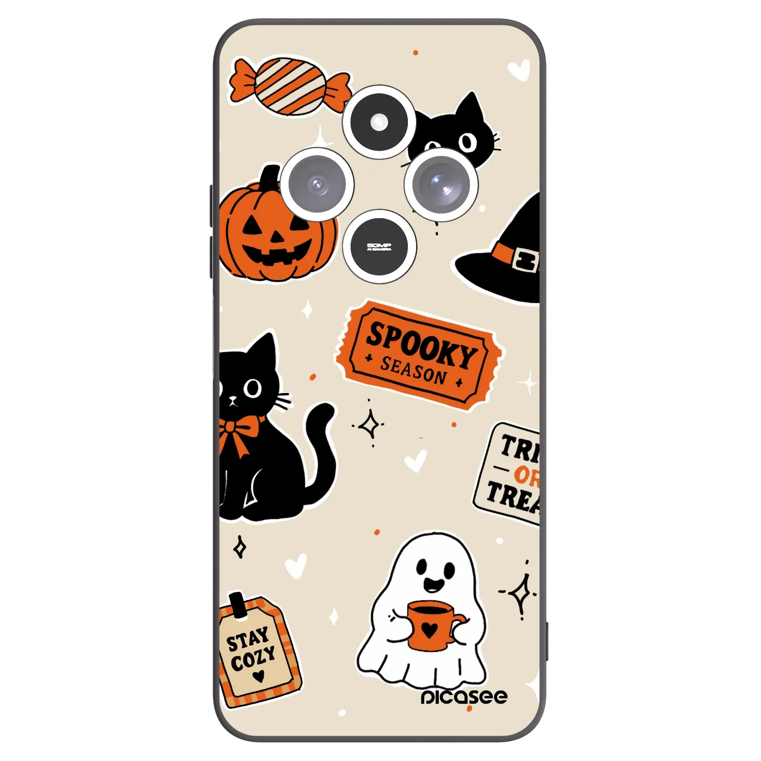 Picasee crna silikonska maskica za Xiaomi Redmi 14C - Halloween stickers